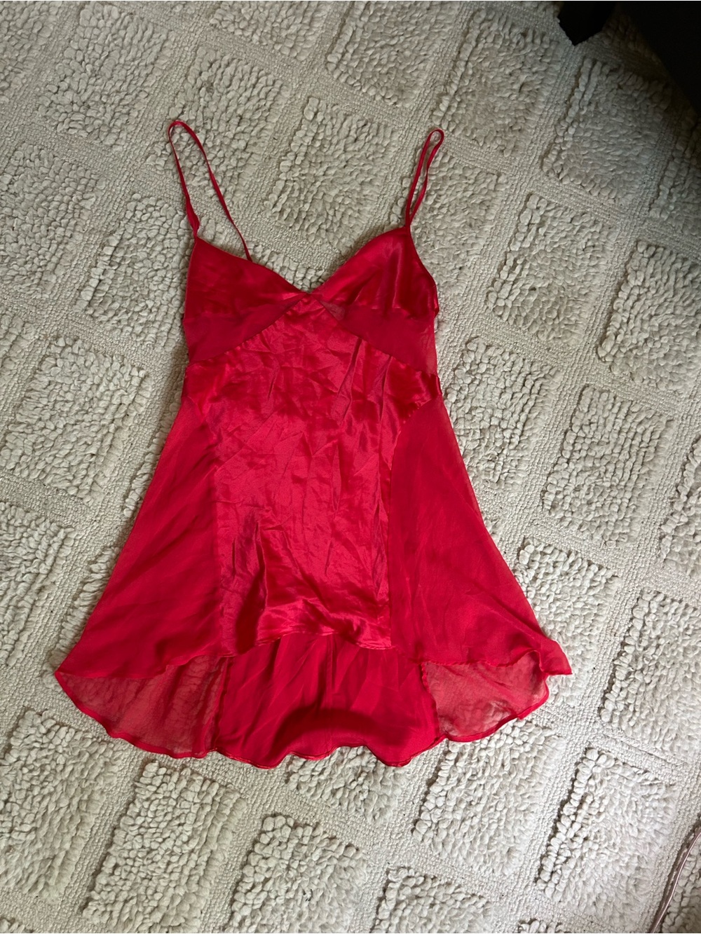 Victoria's Secret Red Satin Lace-Trim Slip Chemise